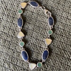 925 Sodalite, Jade, MOP bracelet